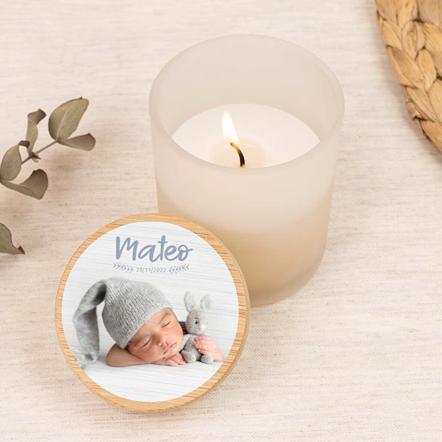 Vela aromática personalizada com tampa de madeira